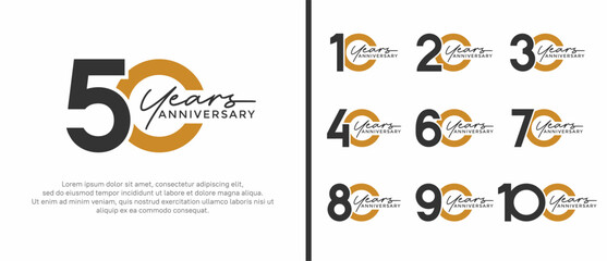 set of anniversary logo flat black and brown color on white background for celebration moment