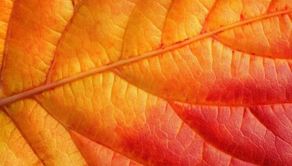 Obraz premium Close-up of a vibrant autumn leaf showcasing intricate textures.