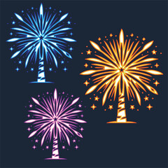 Naklejka premium Fireworks set. Vector firework sign isolated with stars and sparks. Firework exlposions in the sky.