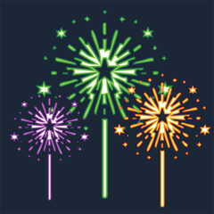 Fototapeta premium Fireworks set. Vector firework sign isolated with stars and sparks. Firework exlposions in the sky.