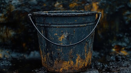 a black metal bucket with a handle