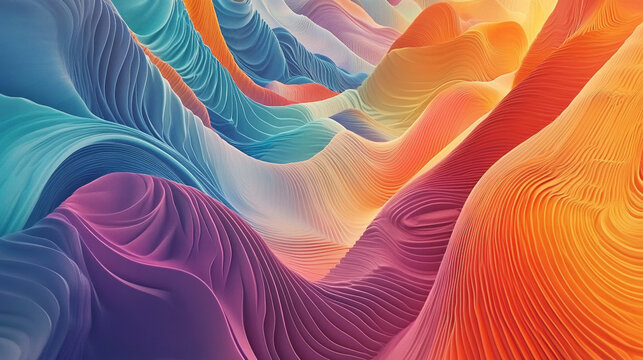 Abstract Futuristic Wave Function Patterns, Vibrant Colors, Organic Shapes, 3D Digital Painting