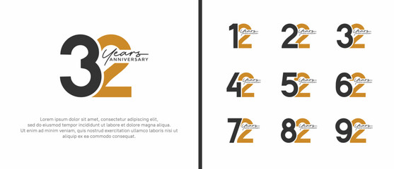 set of anniversary logo flat black and brown color on white background for celebration moment