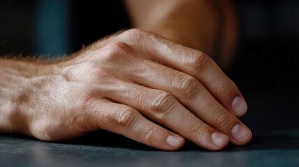 Fototapeta premium Close-up of Caucasian male hand resting on dark surface