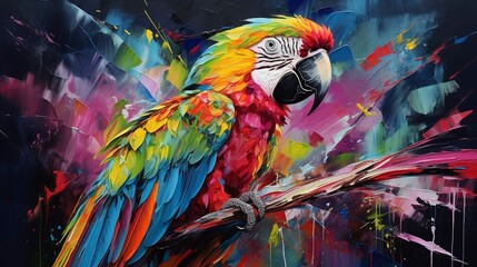 Parrot neon oil paintings thick brushstrokes