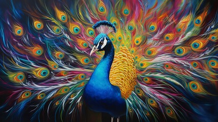 Fototapeta premium Peacock neon oil paintings thick brushstrokes