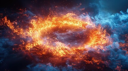 Obraz premium Fiery ring of fire and ice, abstract background.