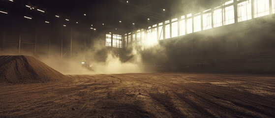 Freestyle Motocross Rider in Dusty Arena: Cinematic Action Shot