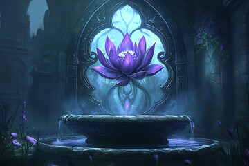 Mystical Lotus Bloom in the Enchanted Ruins A Magical Night