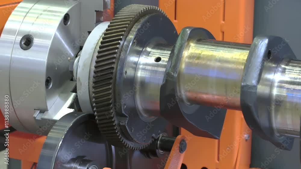 Poster the metal crankshaft of the engine rotates during testing and servicing