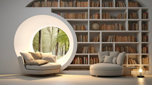 Relaxing Reading Nook with White Shelves