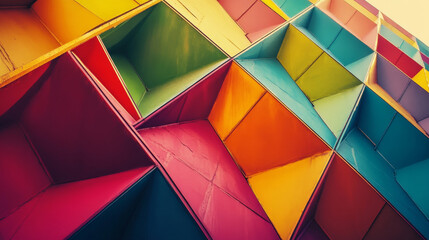 Geometric Facade: Vibrant Colors, Abstract Architecture, Temple Design, Colorful Cubes