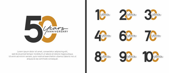 set of anniversary logo flat black and brown color on white background for celebration moment
