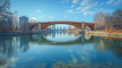 Obraz premium a bridge over water with a city in the background