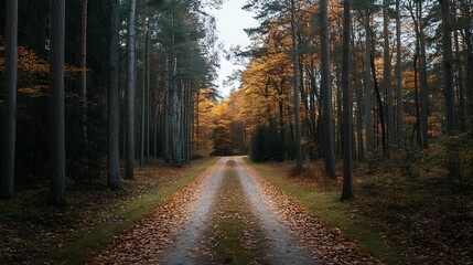 Naklejka premium Autumn Forest Path. Tranquil nature scene.