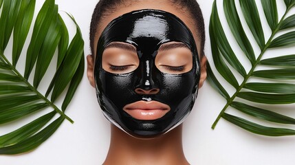 Woman with black peel-off facial mask.