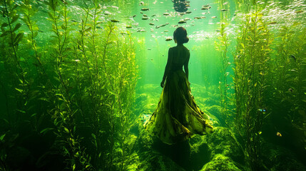 Underwater Garden: Woman in Flowing Gown