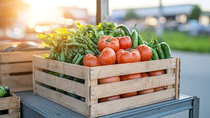 Fresh produce display at local market vibrant vegetables outdoor setting daylight view