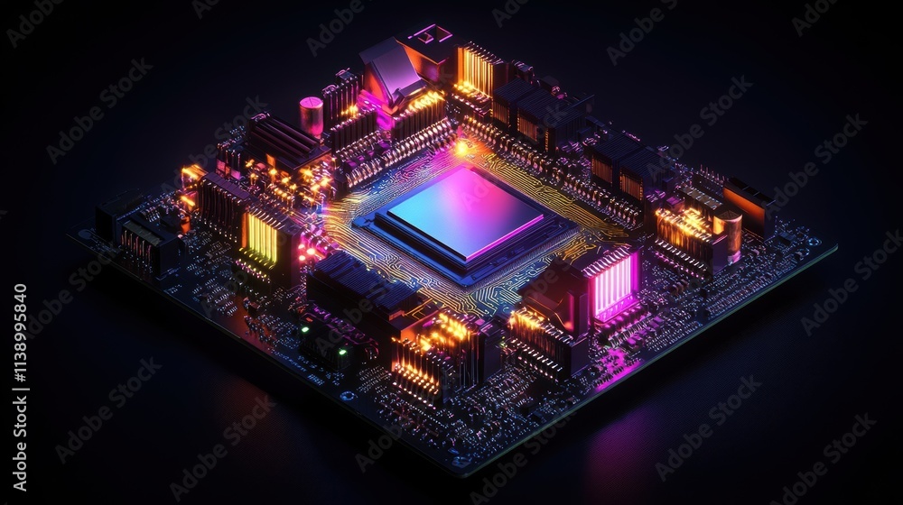 Aufkleber an intricate circuit board adorned with glowing leds symbolizing the advanced technology powering ai
