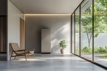 Modern Minimalist Home Interior with Eco-Friendly Battery Storage