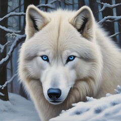 Obraz premium White wolf with blue eyes 