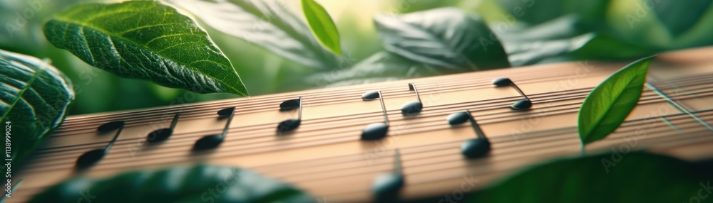 Aufkleber discover a harmonious blend of nature and music with this captivating image featuring sheet music fi