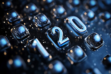 Close-up of Futuristic Keypad with Glowing 120 Numbers