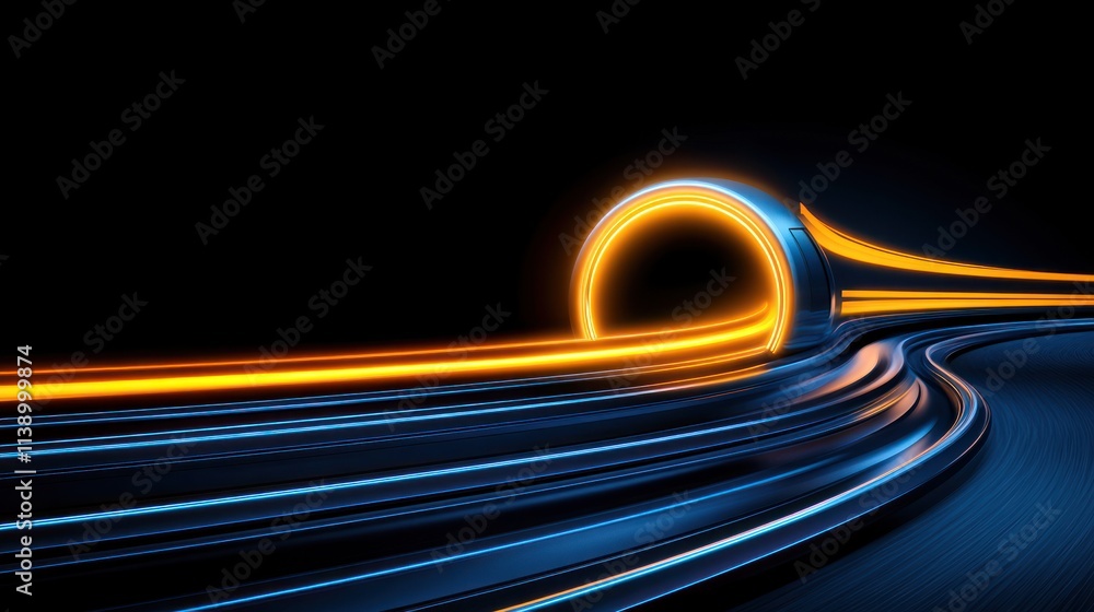 Poster abstract representation of light trails in a futuristic tunnel.