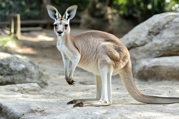 Kangaroo Wildlife Photo: Powerful Posture, Sandy Fur, Rocky Habitat