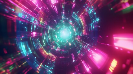 Obraz premium Abstract Neon Tunnel Light Show Digital Art