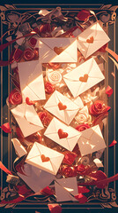 Romantic Love Letters with Roses Decorated Frame
