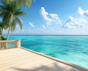 Escape to paradise with breathtaking views Relaxing on a private deck overlooking turquoise waters, the summer vibes scenery is amazing Feel the gentle breeze as palm trees sway, creating the perfect