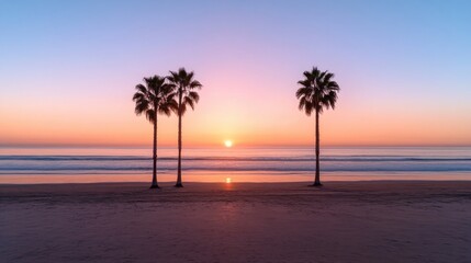 Experience the magic of a sunset beach with vibrant orange skies, where palm tree silhouettes dance against a tranquil horizon This Summer Vibes Scenery encapsulates the essence of peace and