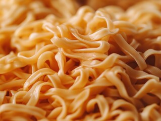 Experience the rich texture of ramen noodles, soaked in savory broth, captured in this stunning close-up shot The ramen's texture is beautifully highlighted, creating a visually appealing dish This
