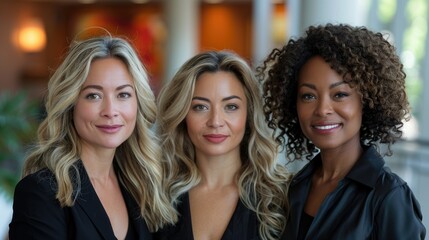 Obraz premium Three diverse businesswomen smiling confidently.