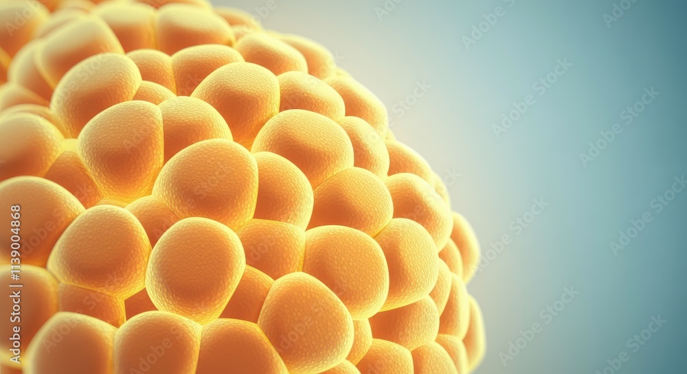 Poster close-up of achromatic, yellow, bumpy structure resembling cells under microscope