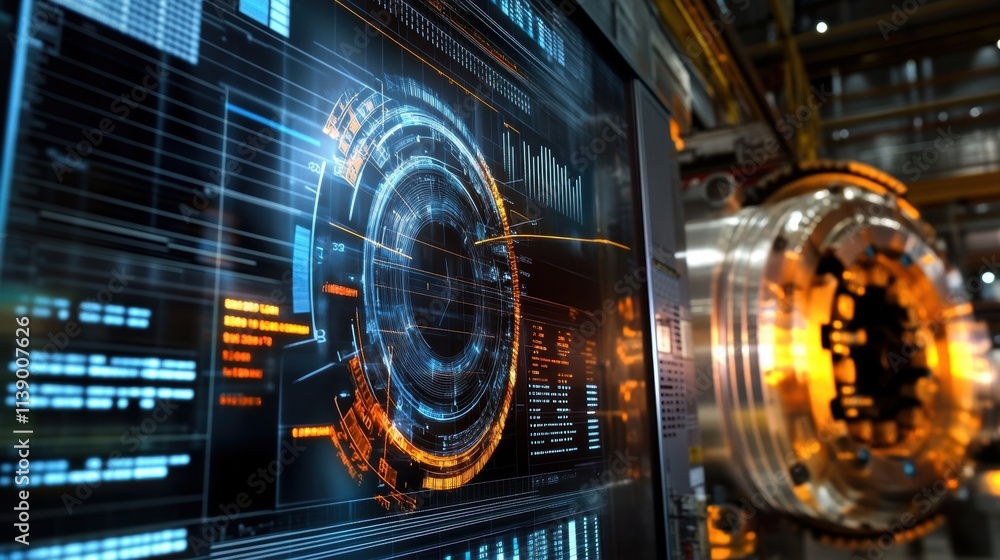 Aufkleber a digital screen showcasing predictive maintenance analytics with sharp images of machinery and stat