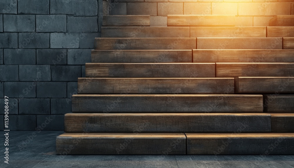 Poster this image displays a set of stone stairs that are illuminated by an orange light the stairs are mad