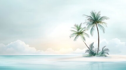 Obraz premium Serene tropical paradise isolated beach digital art calm waters wide angle tranquility