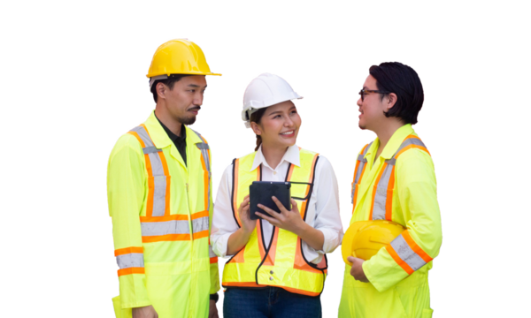 Group teamwork female male man woman labor employment happy enjoy smile talking friend white dicut background working tablet education study learning banner design success career business people job