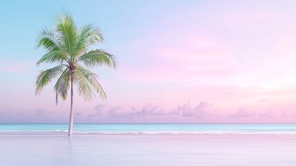 Obraz premium Tranquil sunset at a tropical beach with palm tree serene landscape peaceful view nature
