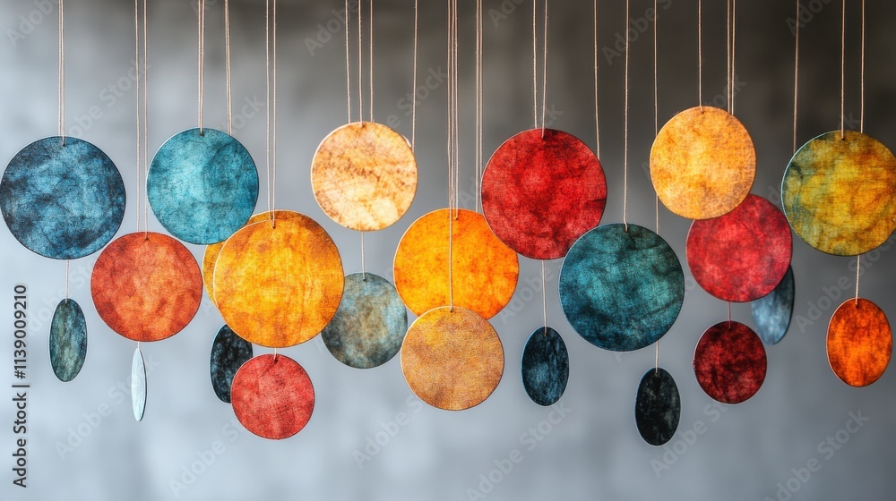 Poster a mobile with colorful circles from strings