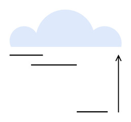 Blue cloud with horizontal lines and upward arrow. Ideal for business growth, data storage, technology, innovation, progress, digital transformation, minimalism. Line metaphor