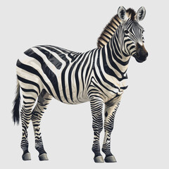 Fototapeta premium Zebra Standing on a White Surface Captured in High Definition with Perfect Lighting and Composition Showcasing Wildlife Animal in Natural Habitat for Stock Photography and Marketing Use