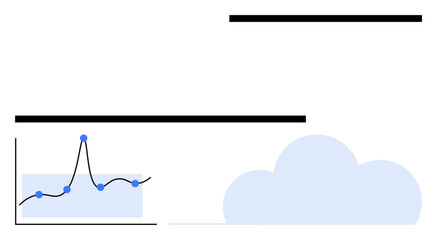 Graph with data points and trend line soft blue cloud. Ideal for tech, analytics, data visualization, cloud computing, simplicity, modern design, tech presentations. Line metaphor