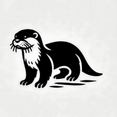 Obraz premium Otter vector illustration, Otter tattoo vector, Otter silhouette vector black and white full body