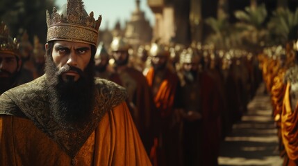 Solomon is Anointed as King with a Grand Ceremony and Regal Attire set in a Magnificent Palace, Biblical Old Testament Depiction