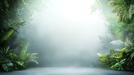 Obraz premium Lush foggy jungle scene serene nature photography of an enchanted forest viewpoint