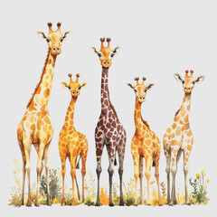 Obraz premium Giraffe Herd Grazing in Open Savannah Landscape Wild Animals Natural Habitat Majestic Tall Creatures Wildlife Conservation Scenic Photography Nature Outdoor Adventure