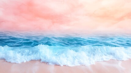 Fototapeta premium Waves crashing on sandy beach at sunset tranquil seaside natural landscape relaxing view